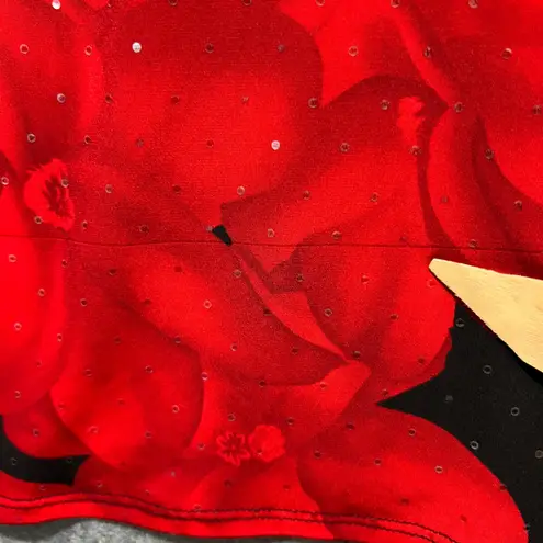 Clara Sunwoo Red Floral Tunic Top M Handkerchief Hem 3/4 Sleeve Made in USA Black Size M