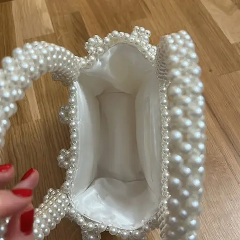 Hand beaded faux pearl handbag