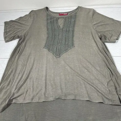 DOWNING STUDIO Loose Fit High Low Cut Olive Green Shirt Size 1X