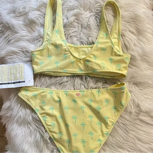 Stoney Clover Lane x Target Yellow Green Palm Tree Bikini Swim Suit 2 pc L new