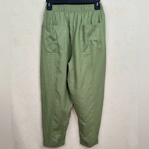 Max Studio  Green Women's XS Ankle Pants Elastic Waist Linen Blend  Cuffed Leg