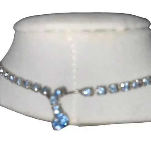 Vintage Royal Blue & Light blue Rhinestone Necklace Silver Tone