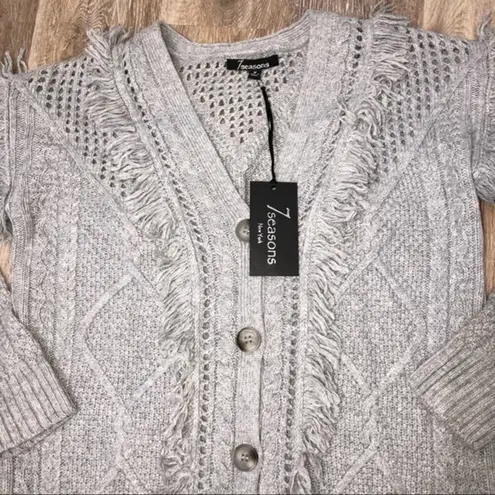 7 Seasons Fringe Detail Cardigan Silver Gray Medium NWT