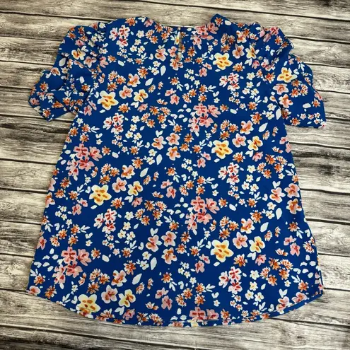 Pleione Women's Floral Blouse Top Shirt Blue S SM Small Short Puff Sleeve Light