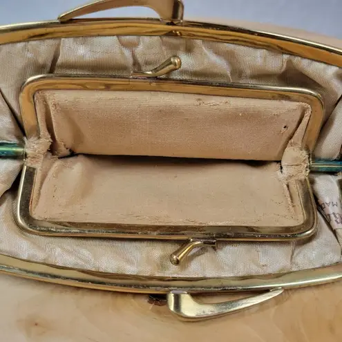 Vintage Clasp Clutch Pocketbook Womens 7" Gray Gold Frame Purse Evening Bag