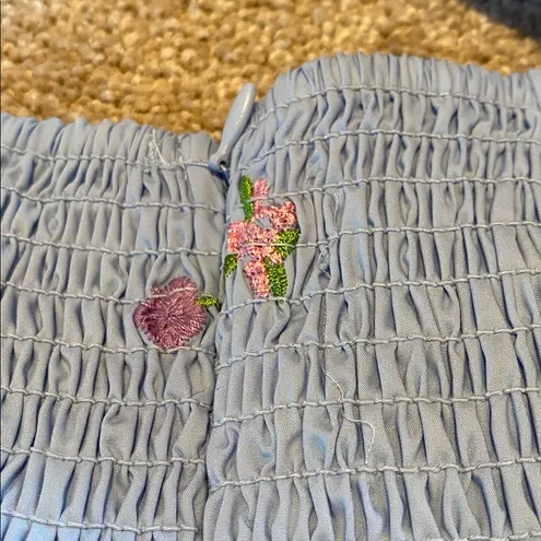 English Factory Floral Embroidered Puff Slv Babydoll Powder Blue Multi XS *flaw