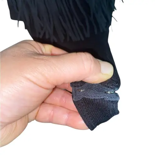 ANGL Black Fringe Sleeveless Body Suit plunging neck boho western cowgirl top