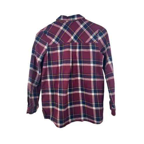 Womens Alygne Flannel Shirt Medium Burgundy Plaid Long Sleeve Button Up Cotton Red