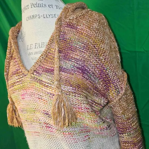 Pilcro Anthropologie Womens Brown Pink Fringe Knit Hoodie Sweater Small Brown
