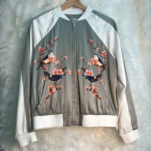 Belle Sky floral and bird bomber jacket