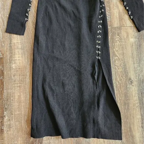 NICHOLAS Saba Midi Dress in Black Ribbed Size Medium Long Sleeve Cut Out Midi