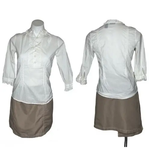 IZOD Cotton Popover Pullover Top White Half Buttoned Boho Size XS