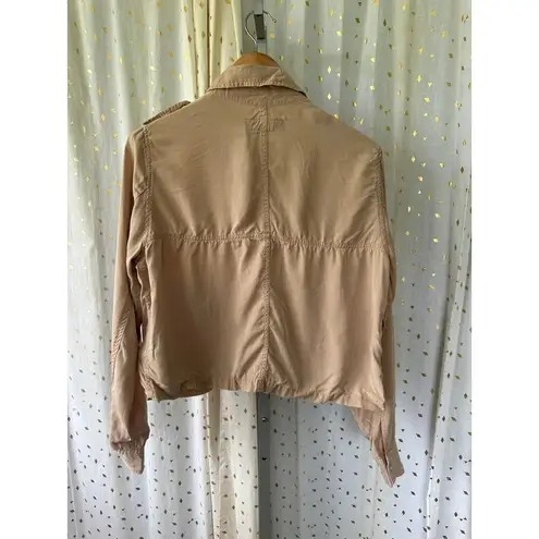 BLANK NYC  Women's Beige Lightweight Utility Moto Cargo Crop Zip Up Snap Jacket M