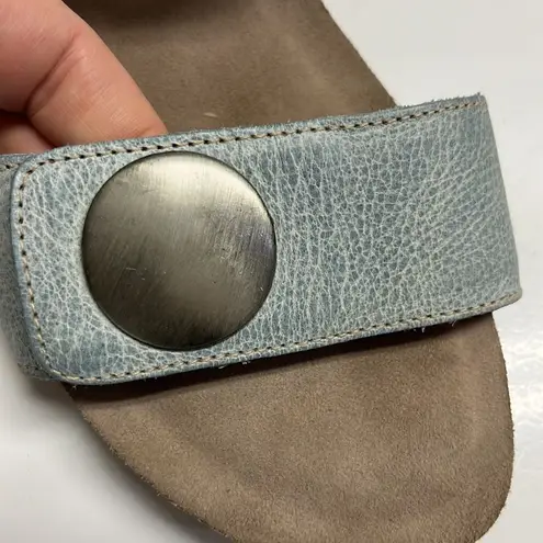 Taos Women’s Blue Textured Leather Velcro Two Strap Ankle Strap Wedge