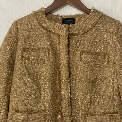 Investments Gold Sequin Blazer Jacket Fringe Trim Lined New Size 10