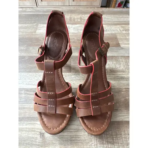 Womens Boden Leather Fisherman Strappy Cone Heel Sandals size 38 Boho Minimalist Brown