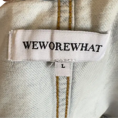 We Wore What 90’s Light Wash Denim Relaxed Overall Shorts Raw Hem Romper L