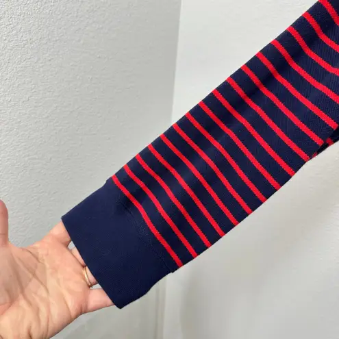 Brooks Brothers XL 1/4 Zip Pullover Long Sleeve Shirt Red Navy Striped Classic