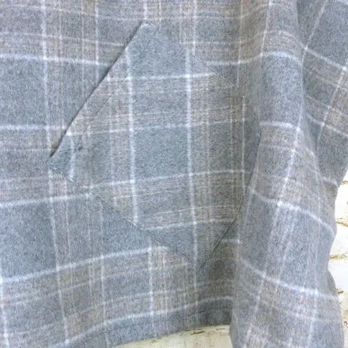 One World World Market Poncho One Size Cecil Gray Brushed Plaid Funnel Neck Lounge Pocket