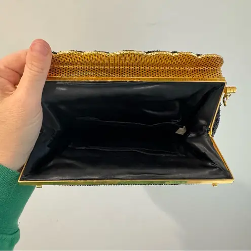 Vintage 60s Black Fully Beaded Floral Needlepoint Bag