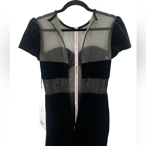 Mac Duggal NWT Sheer Bustier Top Lace Asymmetrical Hemline Black Velvet Dress 2