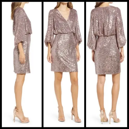 Eliza J ππ Sequin Balloon Sleeve Cocktail Dress ~ Mauve 4 NWT