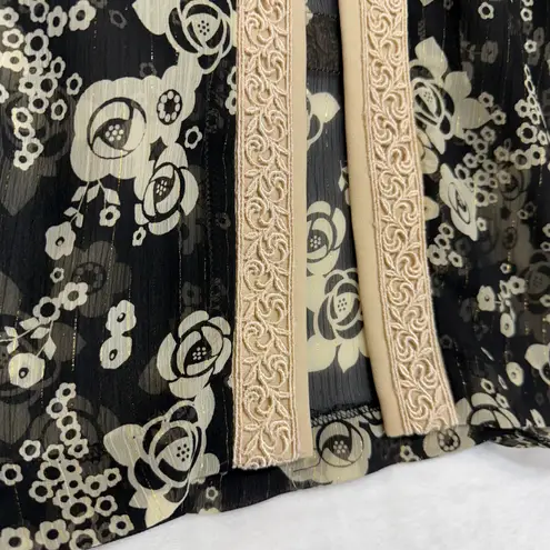 R & M Richards VTG 14 Plus Floral Sheer 3/4 Sleeve Top Open Embroidered Grandma