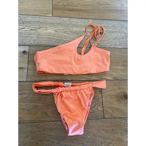 Baobab Taki One Shoulder High Waist Bikini Set Coral Orange Womens Size XS
