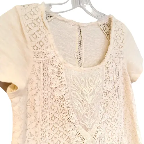 Meadow Rue Anthropologie Laurel Lace Tunic Blouse Women's XS Cream Crochet Boho