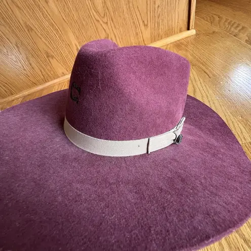 Charlie 1 Horse Wool Felt Wide Brim Western Fedora Hat Plum Satin Band Women L