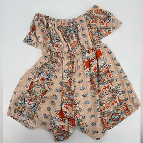 Ecowish Off Shoulder Romper Strapless Floral Print Striped Jumpsuit Med NWT