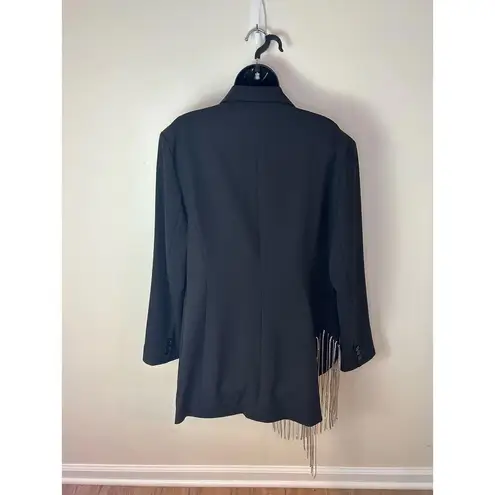 Hey You Womens Black Beaded Fringe Asymmetrical Blazer Size XL