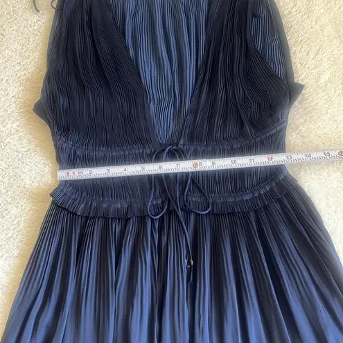 Ulla Johnson Giselle Plissé-Satin Ruffled Tiered Mini Dress Navy Size 10