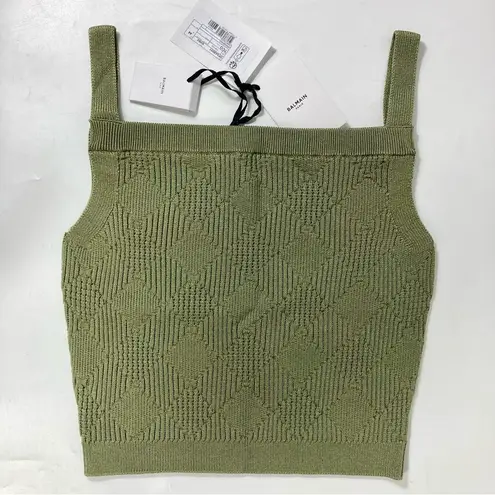 Balmain Vichy Gingham Knit Tank Top Olive Green 44 FR 12 US NWT DF0AB051KH60