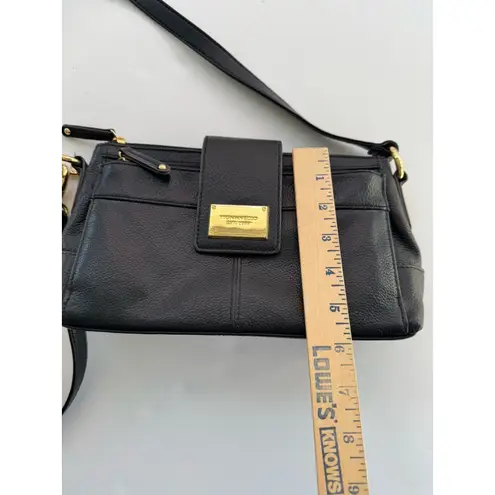 Tignanello Black Leather Crossbody Bag Adjustable Strap Gold Hardware