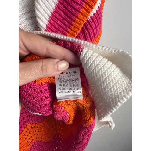THML Women's Knit Top Size M White Orange Pink Striped Sleeveless