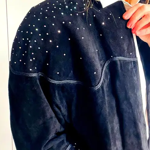 Vintage Suede Jacket/Coat Black Rhinestones Deadstock Y2K/90s Era Rocker Chic