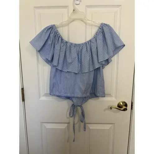 Jill Stuart Off-the-shoulder Cropped Top Size 8 Blue & White Striped Preppy
