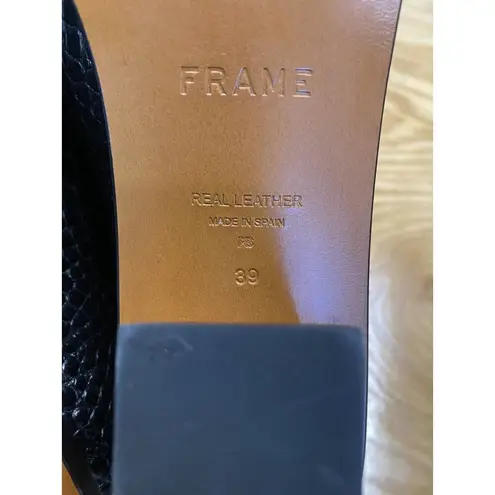 Frame Slide Sandals Women's 39 Black Leather Slip On Toe Ring Croc Print S72