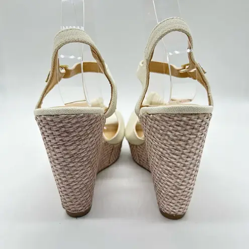 Delicious Sandal Womens 10 Cream Sue Ankle Strap Knot Espadrille Wedge Sandal