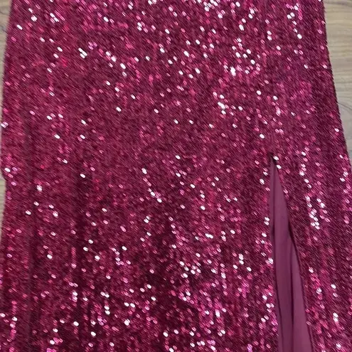 Jump Sequin-Embellished V-Neck Cropped Top & Long Skirt Two-Piece Dress