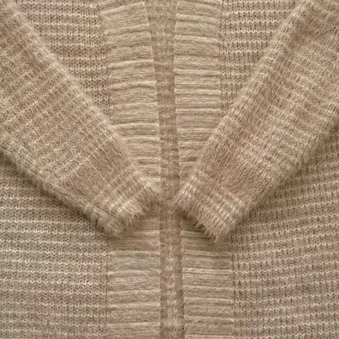 Debut Cardigan Sweater Taupe Cream Stripe Open Front Eyelash Soft Sweater Small