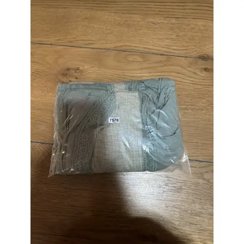 POL Anthropologie Women Sz Large Green Lace Lightweight Boho Open Front Cardigan