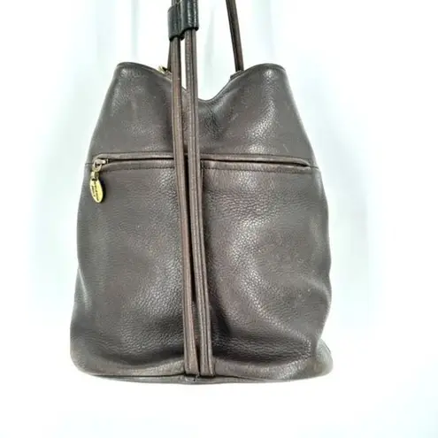 Stone Mountain Dark Chocolate Brown Pebbledâ Leather Brass Grommet BucketâBag