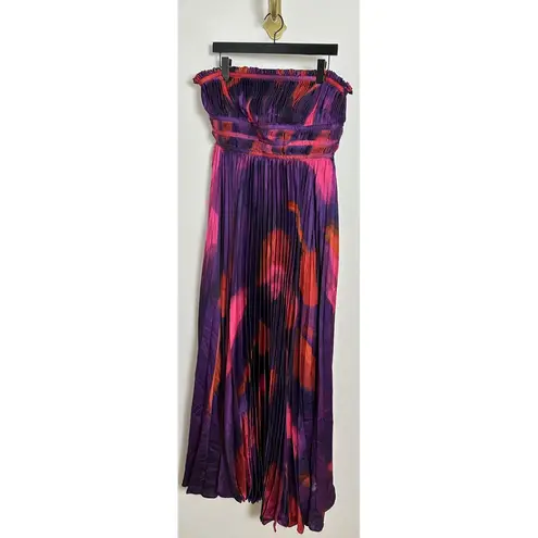 Hutch Sabina Floral Tiered Plissé Gown in Purple Brushstroke Size US 6