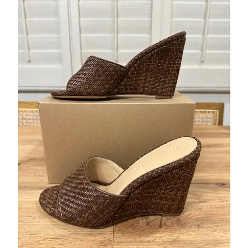 Veronica Beard Dali Single Woven Leather Wedge Sandals Brown Size 8.5 NWOB