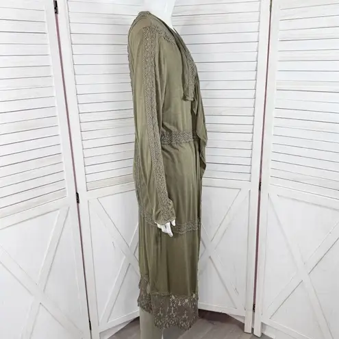 Gimmicks by BKE Buckle Boho Lace Trim Cardigan Duster Olive Green Small