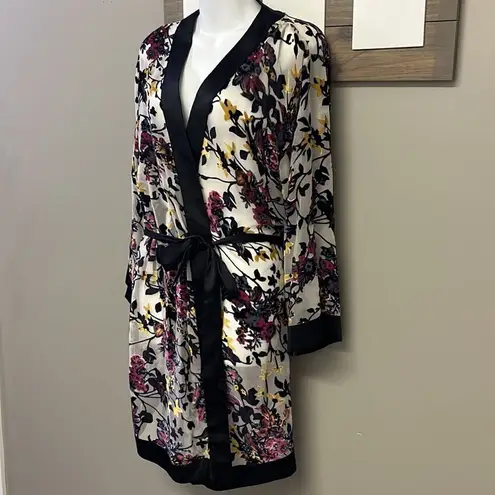 Tahari Women’s Velvet Mesh Sheer Floral Intimates Robe with Belt- Medium - Image 2