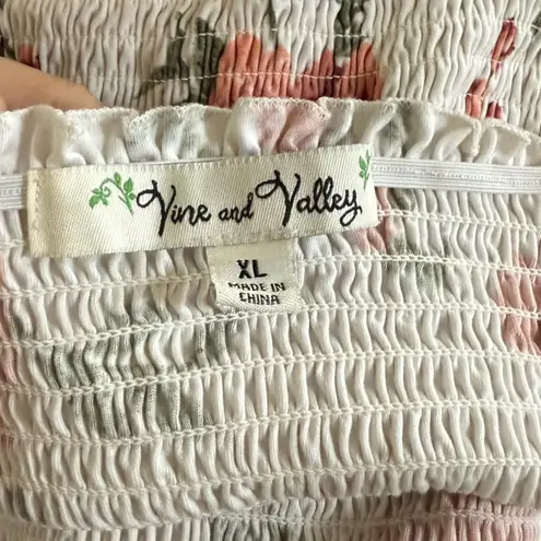 White Pink Floral High Low Maxi Dress Smocked Bust Lightweight Flowy XL Romantic