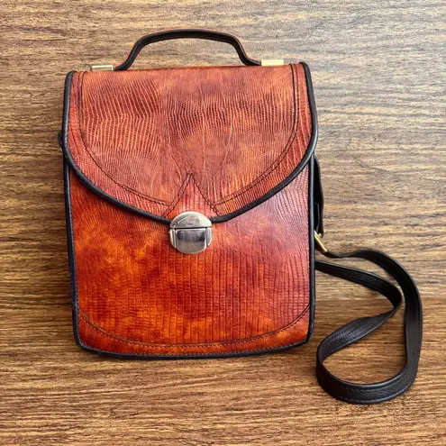 D. BREV Vintage Alligator Crossbody Bag #B094A000408 Exotic Leather Top Handle Brown